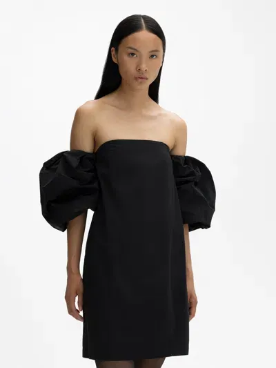 House Of Dagmar Pouf Sleeve Dress In Black