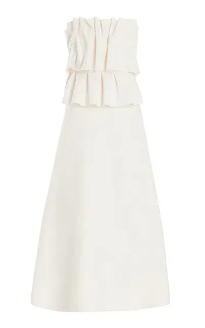 House Of Dagmar Ruffled Stretch-crepe Strapless Midi Dress In White