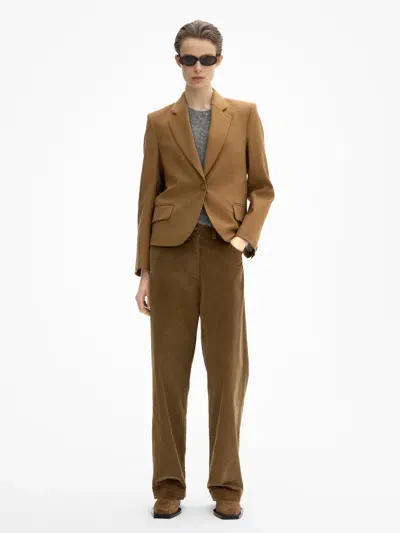 House Of Dagmar Short Pleated Blazer In Tobacco Brown