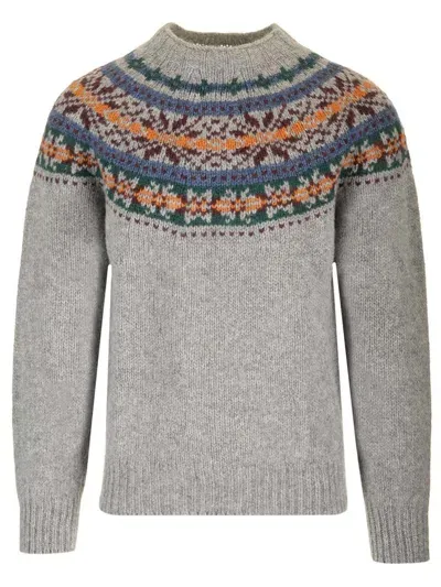 Howlin' Fair Isle Brushed Wool Crewneck Sweater In Grey