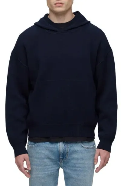 Hudson Jeans Cotton & Cashmere Double Knit Hoodie In Dark Navy