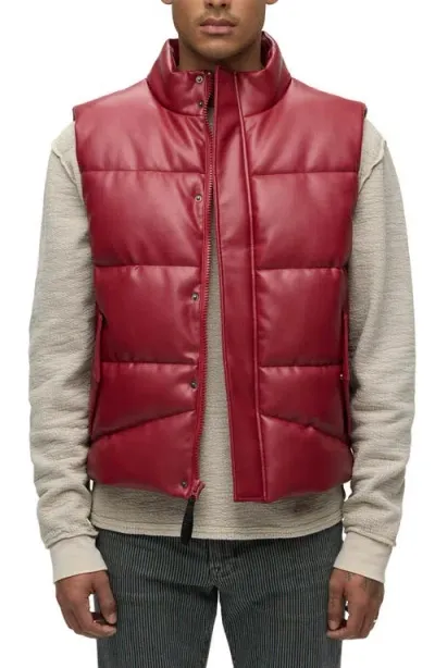 Hudson Jeans Faux Leather Puffer Vest In Burgundy