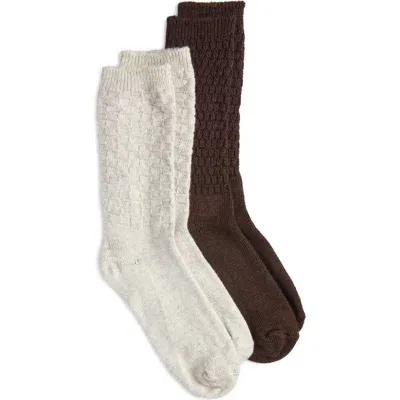 Hue Assorted 2-pack Textured Crew Socks In Oatmeal