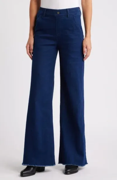 Hue Raw Hem Wide Leg Pull-on Denim Pants In Midnight Rinse Wash