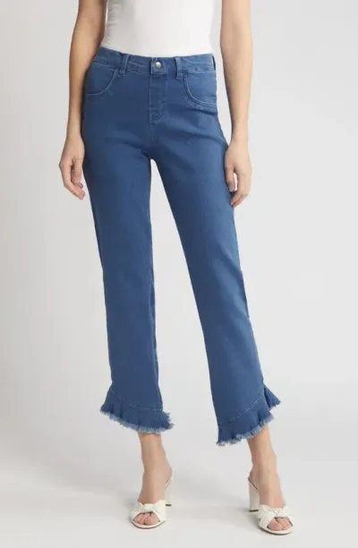 Hue Ruffle Denim Skimmer Leggings In Medium Wash