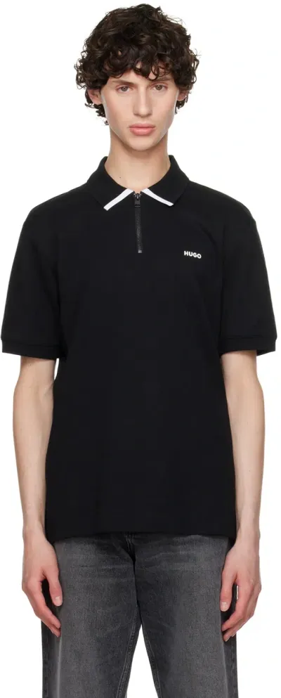 Hugo Logo-print Cotton Polo Shirt In Black