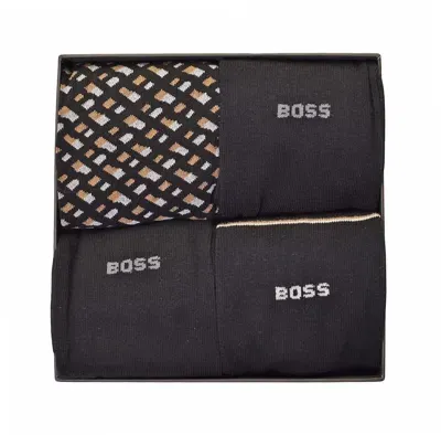 Hugo Boss 4 Pack Socks Gift Set Monogram Black