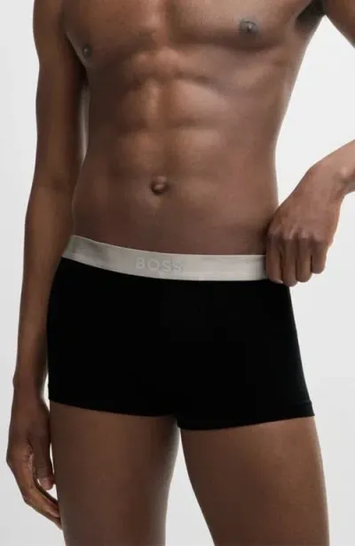 Hugo Boss Boss 3-pack Stretch Cotton Blend Boxer Briefs In Black