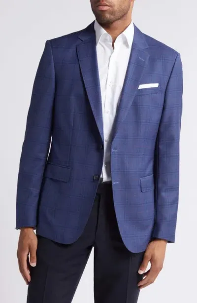 Hugo Boss Boss Hutson Plaid Virgin Wool Sport Coat In Navy