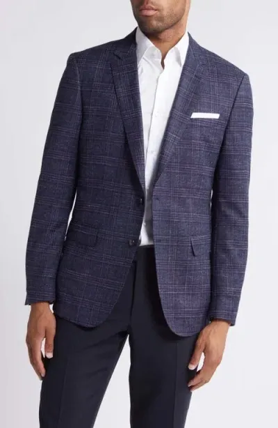 Hugo Boss Boss Hutson Plaid Wool Blend Sport Coat In Dark Blue