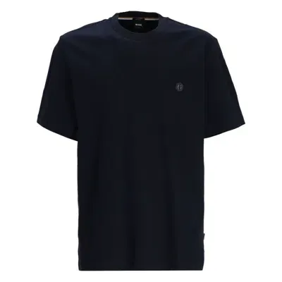 Hugo Boss Rubberised-logo Cotton T-shirt In Blue