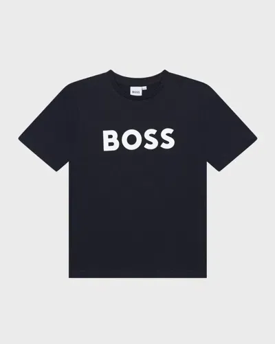 Hugo Boss Kids' Boy's Contrast Logo-print T-shirt In Blue