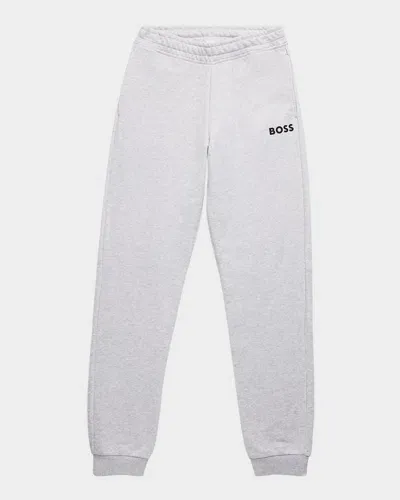 Hugo Boss Kids' Boy's Logo-print Fleece Joggers In Chine Grey