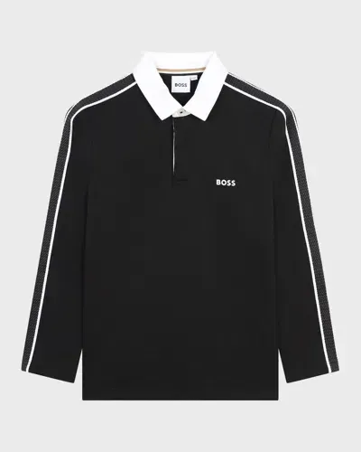 Hugo Boss Kids' Boy's Logo-print Polo Shirt In Black