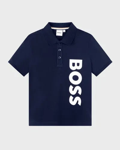 Hugo Boss Kids' Boy's Logo-print Short Sleeved Polo Shirt In Blue