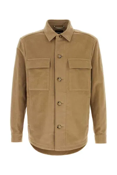 Hugo Boss Cappuccio Cotton Shirt In Brown