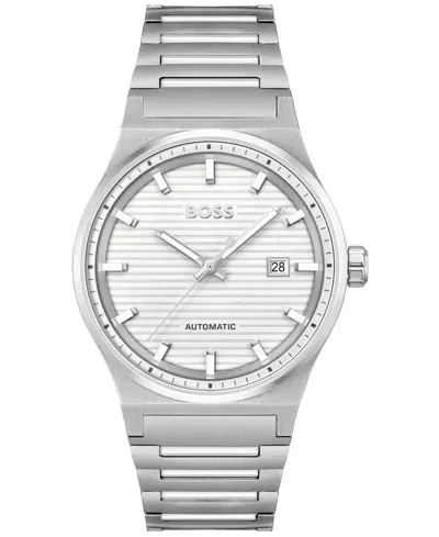 Hugo Boss Silver-tone Automatic Watch With White Grooved Dial Men's Watches In Assorted-pre-pack