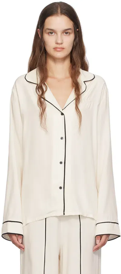 Hugo Boss Off-white Embroidered-logo Pyjama Shirt In 118-open White