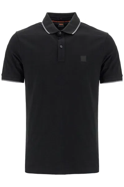 Hugo Boss Slim-fit Polo Shirt In Washed Stretch-cotton Piqué In Black