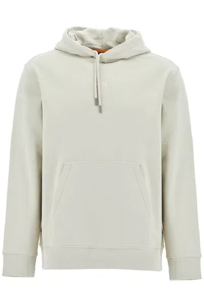 Hugo Boss Printed Hoodie With Hood In Beige