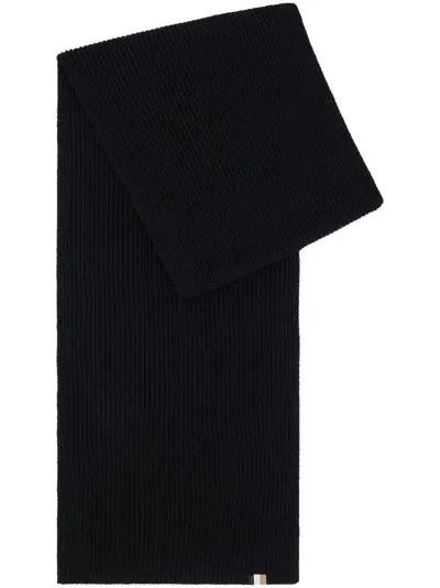 Hugo Boss Ribbed-knit Scarf In Black