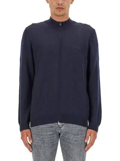 Hugo Boss Textured Bomber Jacket In Blue