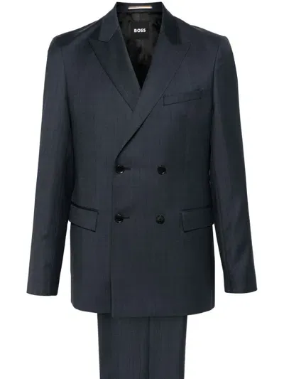 Hugo Boss Virgin-wool Double-breasted Suit In Blue