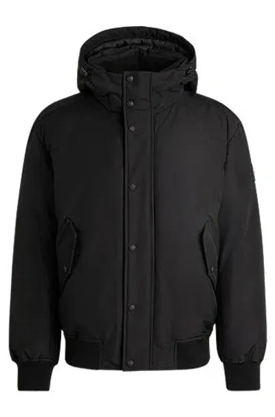 Hugo Boss Water-repellent Parka Jacket With Polar-fleece Collar Lining In Black