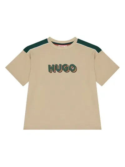 Hugo Kids' Logo-print T-shirt In Nude