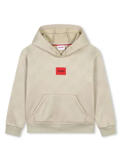 Hugo Kids' Monogram-pattern Hoodie In Neutrals