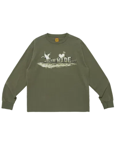 Human Made Kids' Graphic L/s T-shirt In Olive Drab