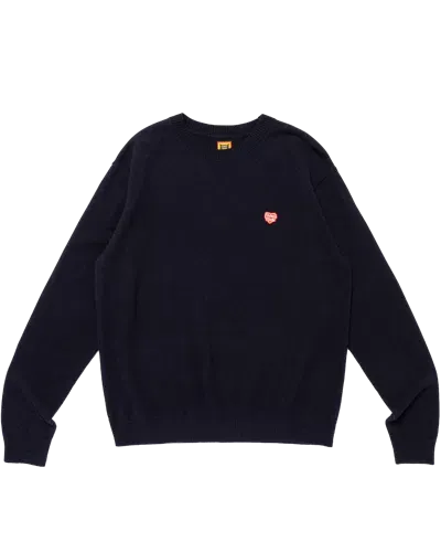 Human Made Kids' Heart Badge Knit Sweater In Navy