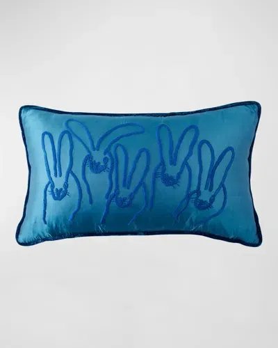 Hunt Slonem Hand-embroidered Bunny Velvet Lumbar Pillow In French Blue