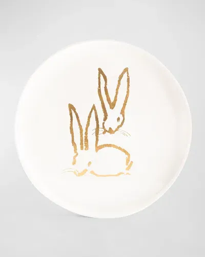 Hunt Slonem Royal Rabbit Gold Leaf And Lacquer Tray, 18" In White