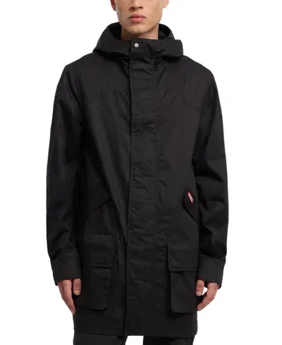 Hunter Downing Coated Cotton Hooded Rain Jacket In Black