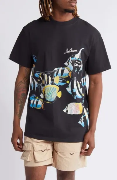 Icecream Fish Scale Print T-shirt In 弹力黑