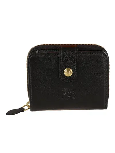 Il Bisonte Zip-around Logo Stamp Medium Wallet In Black