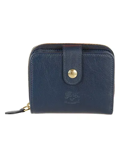 Il Bisonte Zip-around Logo Stamp Medium Wallet In Blue