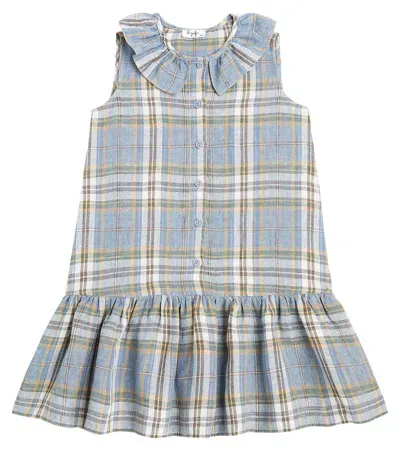 Il Gufo Kids' Checked Linen Dress In Powder