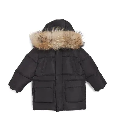 Il Gufo Kids' Down Fur-trim Puffer Jacket In Black