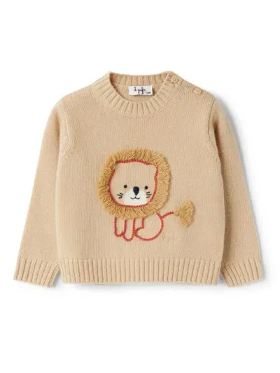 Il Gufo Kids' Embroidered Wool Jumper In Beige