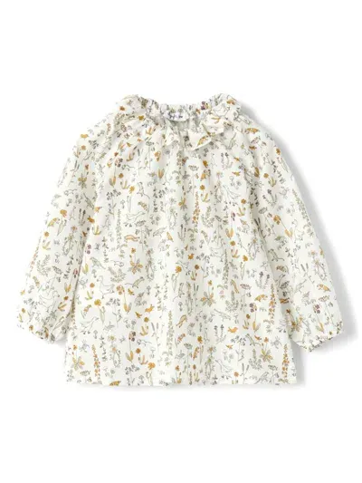 Il Gufo Babies' Florals And Animals Print Blouse In Weiss