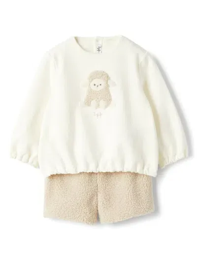 Il Gufo Babies' Cotton Fleece And Curly Fabric Set In White In Neutrals