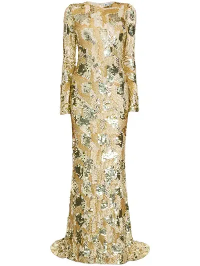 Ilta Arlet Embellished Evening Gown In Gold