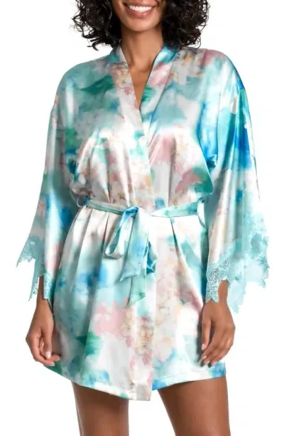 In Bloom By Jonquil Casablance Floral Print Short Robe In Aqua