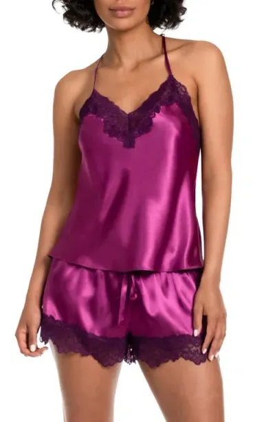 In Bloom By Jonquil Lace Trim Satin Short Pajamas In Fuchsia