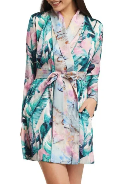 Inej Beverly Hills Stretch Silk Short Robe In Bh Hotel Print