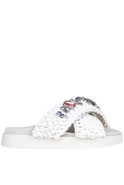 Inuikii Embellished Woven Fabric Slides In White