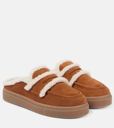 Inuikii Shearling-trimmed Suede Mules In Braun