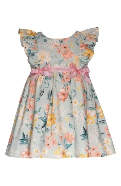 Iris & Ivy Kids' Floral Gingham Bow Ruffle Dress In Aqua